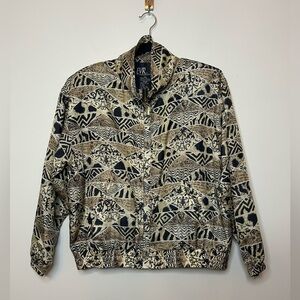 Vintage EVR Printed 100% Silk Brown Jacket Size Medium
